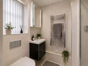 a bathroom with a toilet and a sink and a shower at 2 Bedroom Addenbrookes Apartment in Trumpington