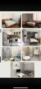 a collage of four pictures of a room at Praia,Plateu in Praia