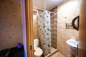 a bathroom with a toilet and a sink at Casa Dumitrescu in Năvodari