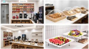 a collage of four pictures of a bakery at 에이치에비뉴 상주터미널점 in Sangju
