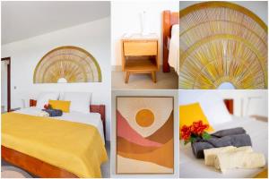 a collage of four different pictures of a bedroom at Villa T4 La Sagesse WS - Piscine Privée in Rivière-Salée
