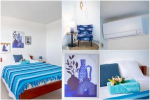 a collage of four pictures of a bedroom at Villa T4 La Sagesse WS - Piscine Privée in Rivière-Salée