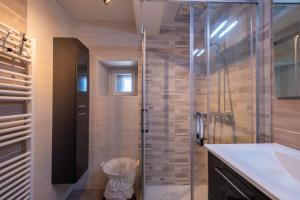a bathroom with a shower and a sink at Gîte de l'escapade in Rieutort +11 photos