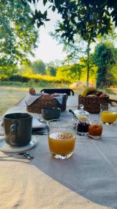 a picnic table with food and drinks on it at Clos Lujatis in Valençay