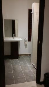 a bathroom with a sink and a mirror at dilo tree lodge in Sigatoka
