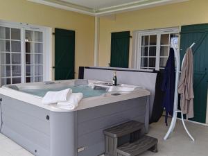 a bathroom with a bath tub with a sink at Gîte du nouguès, 6 in Garrey +17 photos