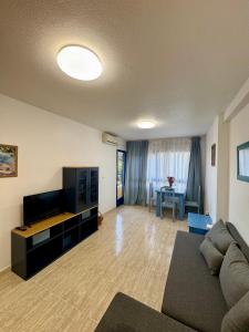 a living room with a couch and a television at Aquamarine home in Campoamor