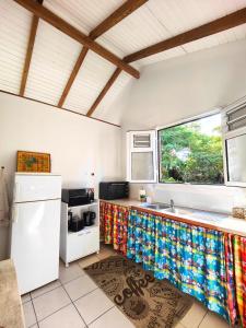 a kitchen with a sink and a refrigerator and a window at Ti' Palmiers in Pointe-Noire