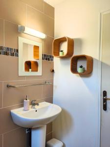 a bathroom with a sink and a mirror at Ti' Palmiers in Pointe-Noire +46 photos