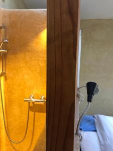 a bathroom with a shower with a shower head at Les Granges in Bouvières