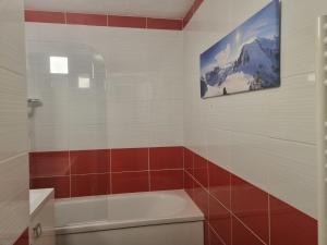 a bathroom with a toilet and a tv on the wall at Appartement 2 pièces rénové 5 pers. au cœur des pistes - FR-1-181-952 in Plagne Bellecote
