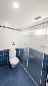 a bathroom with a toilet and a shower at Sky Villa in Trichūr