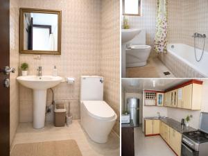 two pictures of a bathroom with a sink and a toilet at Avi Guest House in Addis Ababa