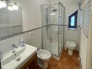 a bathroom with a shower and a sink and a toilet at La Sorgente Alta in Rocchetta a Volturno +16 photos