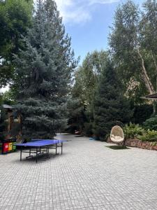 a ping pong table in a courtyard with trees at Oqtoshsoy in Oqtosh