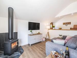 a living room with a fireplace and a couch at Olchard Lodge in Newton Abbot
