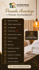 a menu for aomniaomnia accommodation androsomniaomniaomniaolisolisolisolis at Ninho Moderno in Volta Redonda