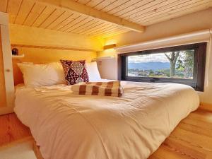 a bedroom with a large bed with a large window at Tiny Escape in São Miguel do Mato +48 photos
