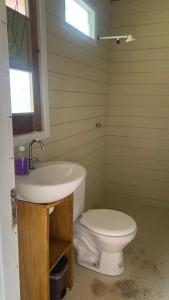 a bathroom with a sink and a toilet at Casa da Raposa in Iguaíba