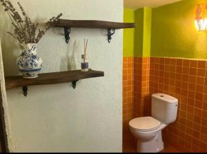 a bathroom with a toilet and a vase on a shelf at Urbasako Argizar Etxea in Larraona