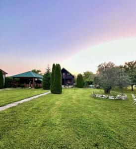 ein großer Hof mit einem Haus im Hintergrund in der Unterkunft Tiny House 3-Imanje Terzić in Golubovci
