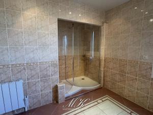 a bathroom with a shower and a tub and a toilet at L'Arche in Saint-Dizier