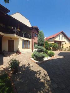 a house with a brick driveway in front of it at The Cozy Backyard Home- satu Mare in Satu Mare