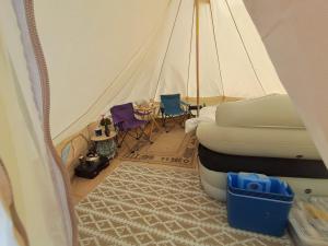 a room with a tent with chairs and a table at Maisie's Campsite in Bideford +72 photos