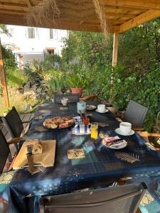a picnic table with food and drinks on it at Les Agapanthes in Vaux-en-Beaujolais +28 photos