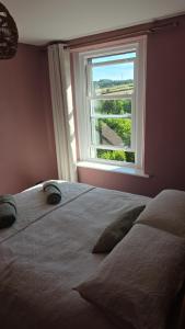 a bedroom with a large bed and a window at Lodge hill cottage in Liskeard
