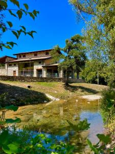 a house with a pond in front of it at Domus Lauri in Laurino