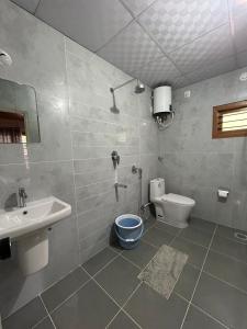 a bathroom with a sink and a toilet at Spatika Villa in Madikeri
