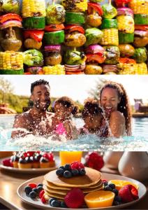 two pictures of people in the water with food at Chácara Vivenda Aconchego in Itupeva +32 photos