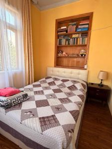 a bedroom with a bed and a book shelf at Light in August in Kobuleti