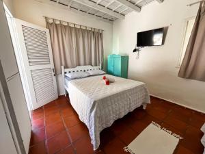 a bedroom with a bed and a tv on the wall at Wind & Sun Kite Pousada in Canoa Quebrada