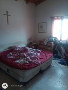 a bedroom with a bed with a red blanket on it at Marcelo Rivero in Catriel