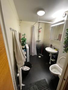 a small bathroom with a sink and a toilet at Apartment in Skellefteå