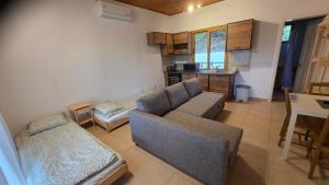 a living room with a couch and a table at Platres Villas in Kato Platres