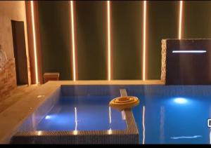 a swimming pool with a toilet in the middle of it at Mary Patsy House in Puerto López