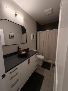 a bathroom with a sink and a toilet at New Modern 2 Bedroom Apartment in Anchorage +2 photos