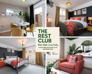 a collage of images of a bedroom and a room at Stylish Durham 3-Bed Comfort Long Stays in Spennymoor