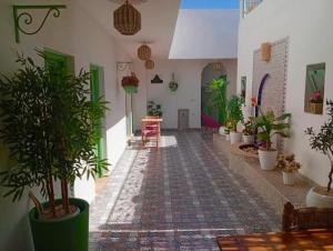 a hallway filled with potted plants in a building at Marrakech Premium Dar Aicha in El Gouassem
