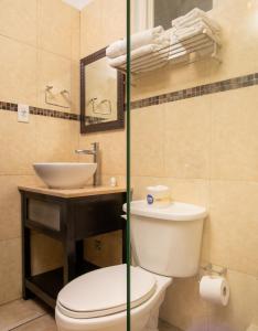a bathroom with a toilet and a sink at Lazy Parrot Inn in Rincon +53 photos