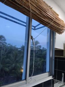 a window with a view of the palm trees at Blue Flamingo Kite Beach in Cabarete +77 photos