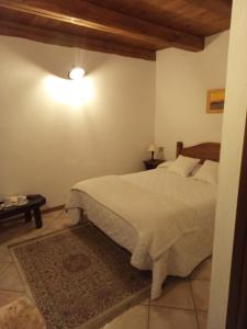 a bedroom with a bed and a light on the wall at Agriturismo La Gerla in Cesana Torinese