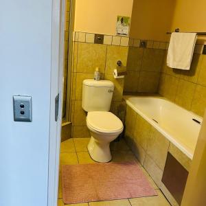 a bathroom with a toilet and a bath tub at Native Suites 411 in Johannesburg +4 photos