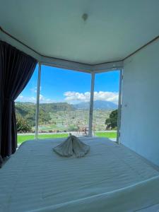 a bedroom with a large bed with a view at Jungle camping in Baturaja +4 photos