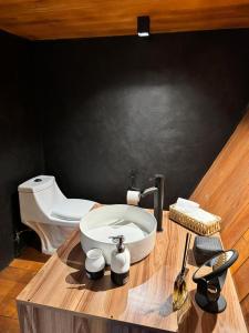 a bathroom with a sink and a toilet at En medio de la nada in Mazamitla +21 photos