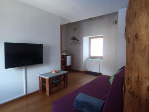 a living room with a flat screen tv on a wall at Guesthouse "Castello del Nucleo" in Intragna