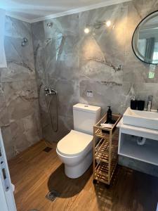 a bathroom with a toilet and a sink at O' Kipos in Mythimna